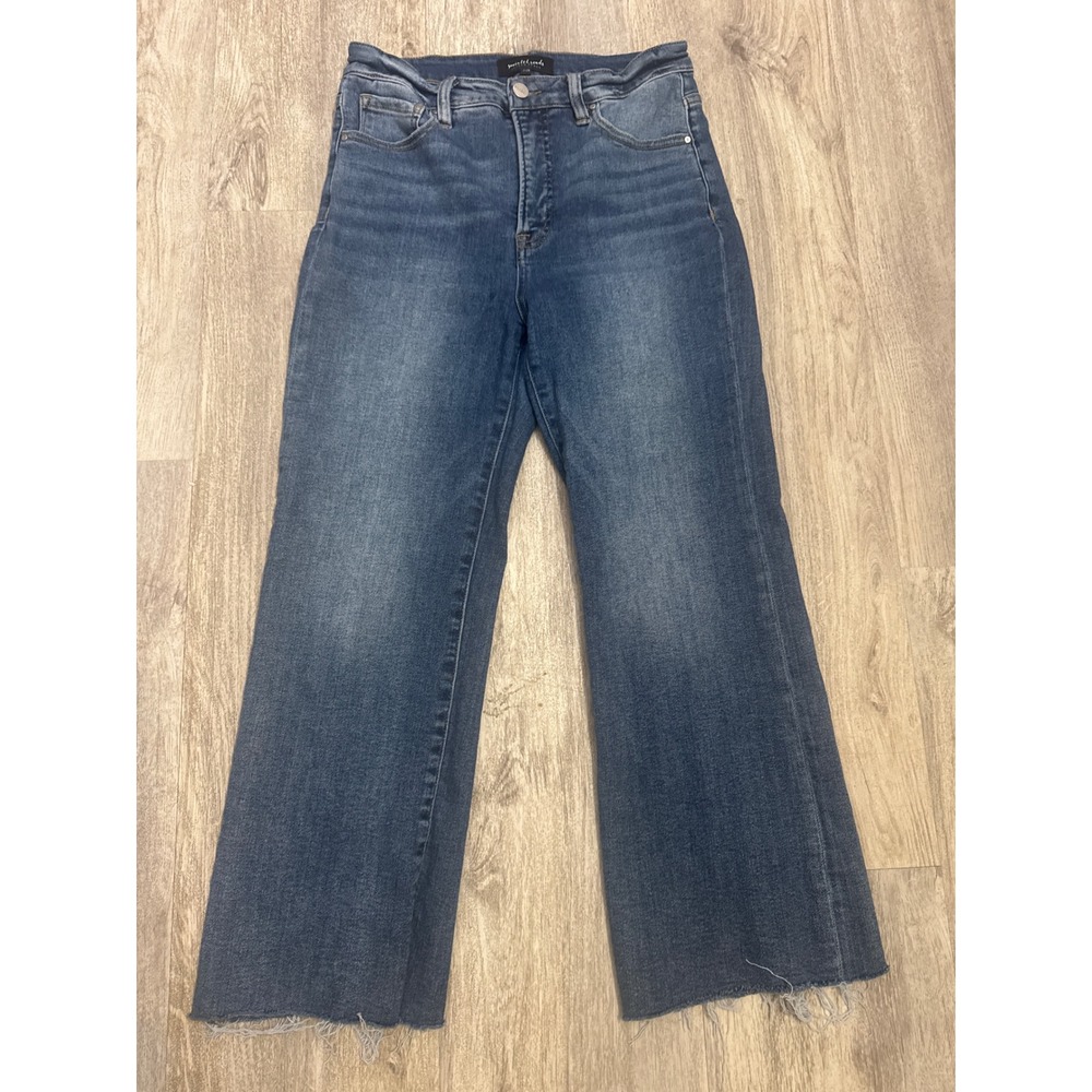 Social Threads Risen Jeans High Rise Wide Leg Raw Hem Medium Wash‎ Size 7/28